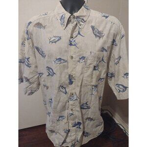 Columbia Sportswear Company Short Sleeve Fish Print Button Shirt Mens Large L
